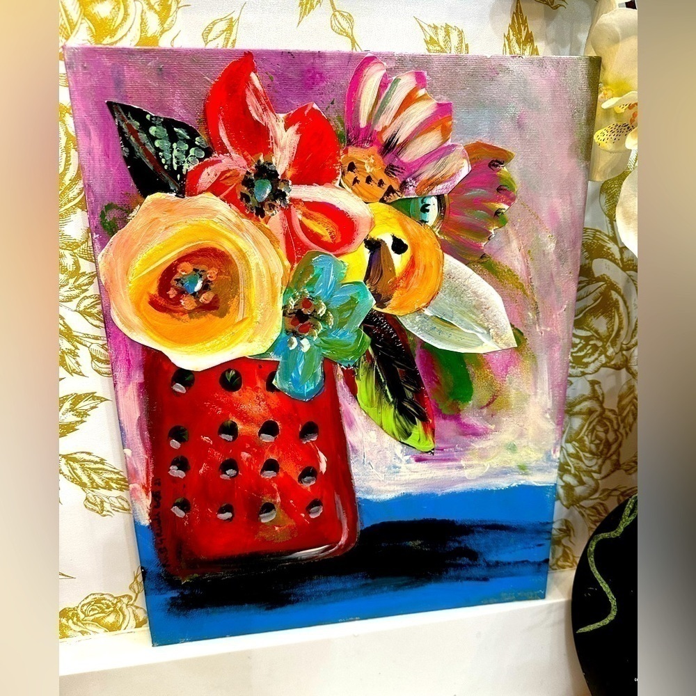 RUBYRUDI Artisan Collage Painting Art Mixed Media Acrylic on Canvas OOAK 11X14